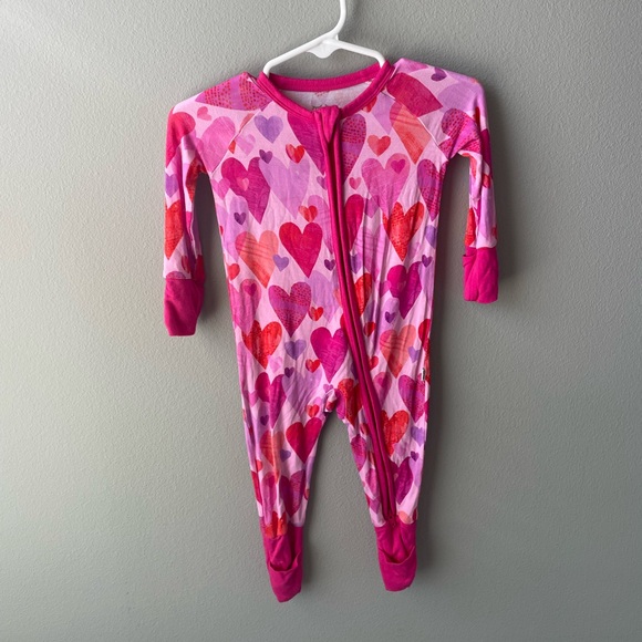 Little Sleepies Other - Little Sleepies Pink Watercolor Hearts Bamboo Zippy with Convertible Cuffs